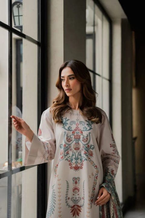 Beige Botanical Printed Kaftan view 1