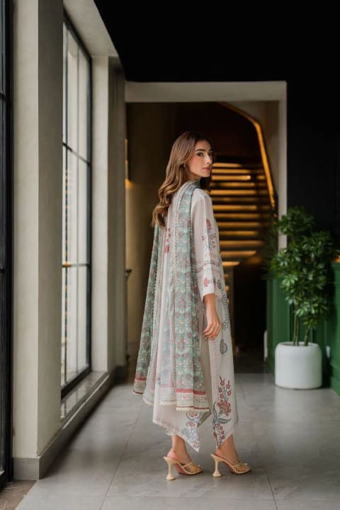 Beige Botanical Printed Kaftan view 4