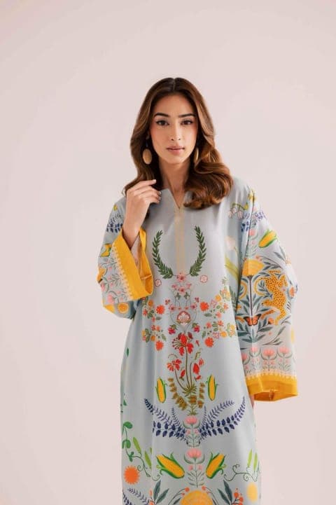 Light Blue Floral Kaftan Set view 1