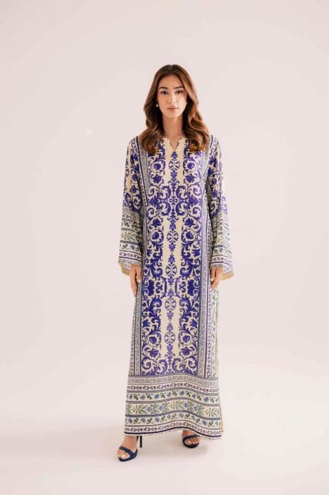 Blue and White Floral Print Kaftan view 1