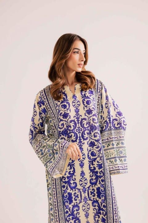 Blue and White Floral Print Kaftan view 2