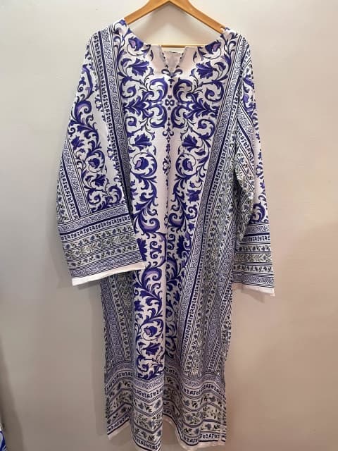 Blue and White Floral Print Kaftan view 4