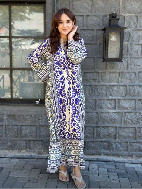 Blue and White Floral Print Kaftan view 3
