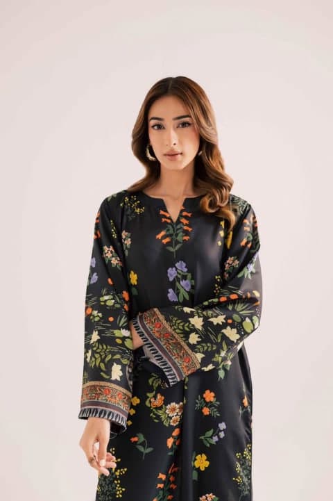 Black Floral Print Kaftan Set view 1