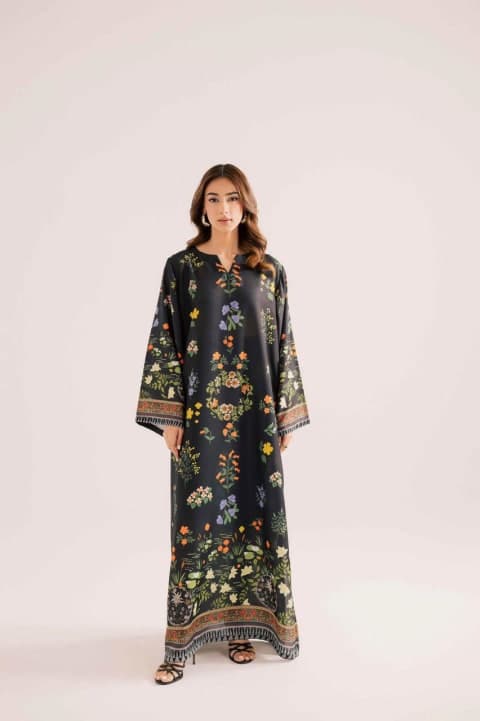 Black Floral Print Kaftan Set view 2