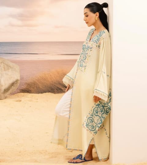 Pastel Green Kaftan Set view 4