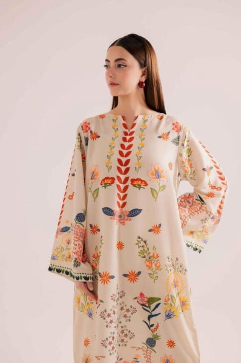 Ivory Floral Printed Kaftan Set view 1
