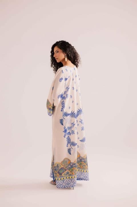 Ivory & Blue Botanical Printed Kaftan view 2
