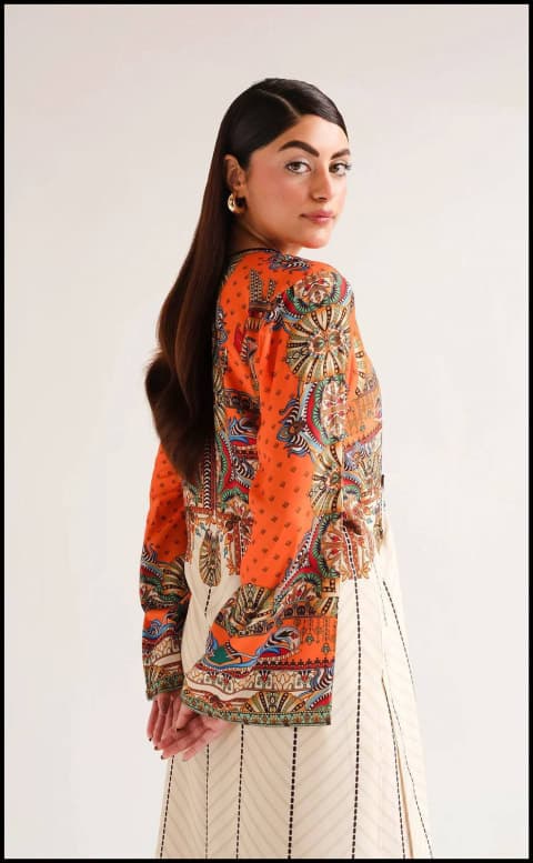 Ivory & Rust Printed Kaftan Set view 1