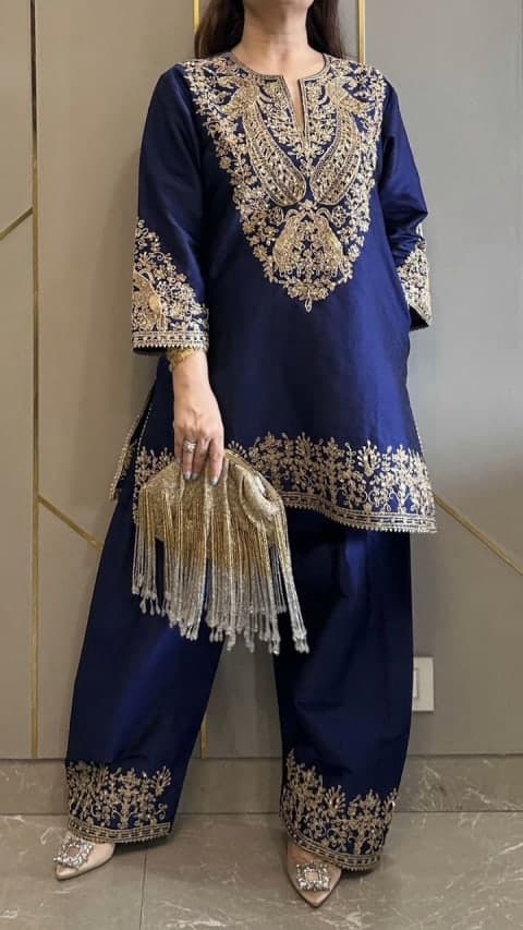 Midnight Blue Embroidered Kurta Set view 2