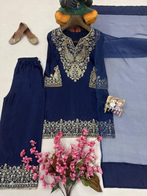 Midnight Blue Embroidered Kurta Set view 4