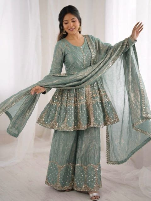 READY MADE CRUSH SILK SUIT WITH EMBROIDERY WORK view 1