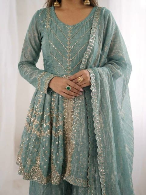 READY MADE CRUSH SILK SUIT WITH EMBROIDERY WORK view 2