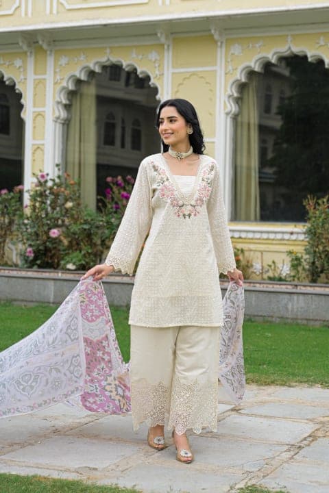 PAKISTANI EMBROIDERED STRAIGHT 3 PCS KURTI SET view 5