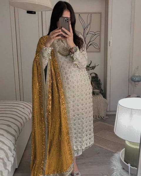 FOX GEORGETTE WITH SEQUENCE EMBROIDERY AND REAL MIRROR DUPATTA view 2