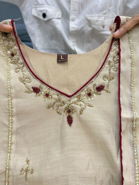 MUL CHANDERI ANARKALI KURTA 3 PCS SET - STITCHED view 2