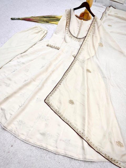 Premium 3-Piece Embroidered Gown Set - Stitched view 2