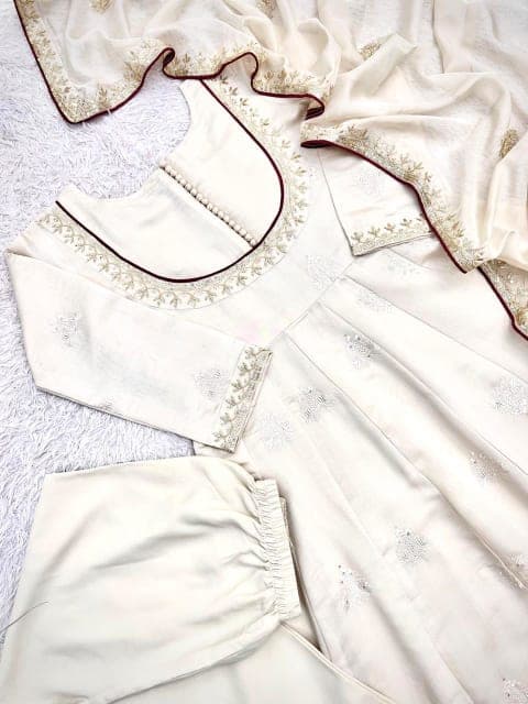 Premium 3-Piece Embroidered Gown Set - Stitched view 3