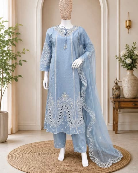 Premium Sisa Slub Anarkali with embroidery & Khatli work view 2