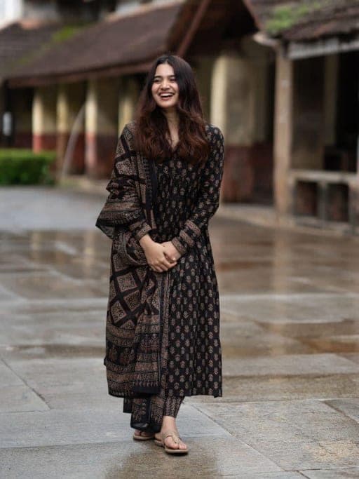 COTTON AJRAKH PRINT ANARKALI ALIA CUT SUIT SET