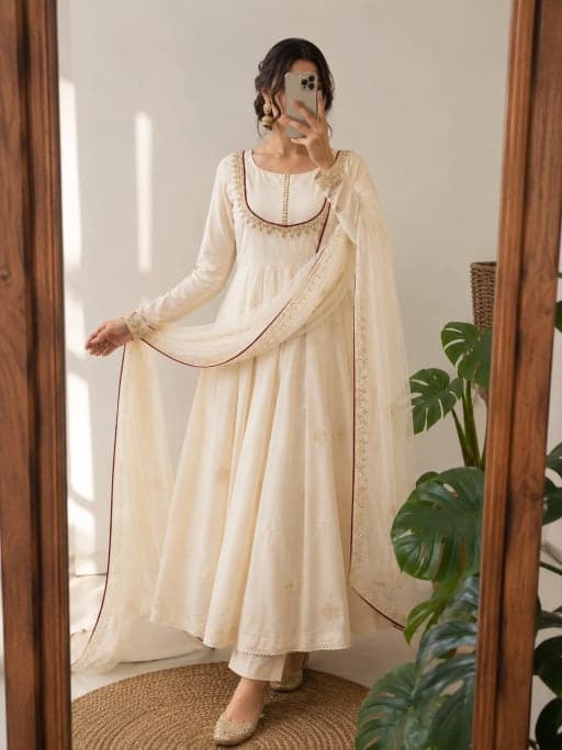 Premium 3-Piece Embroidered Gown Set - Stitched