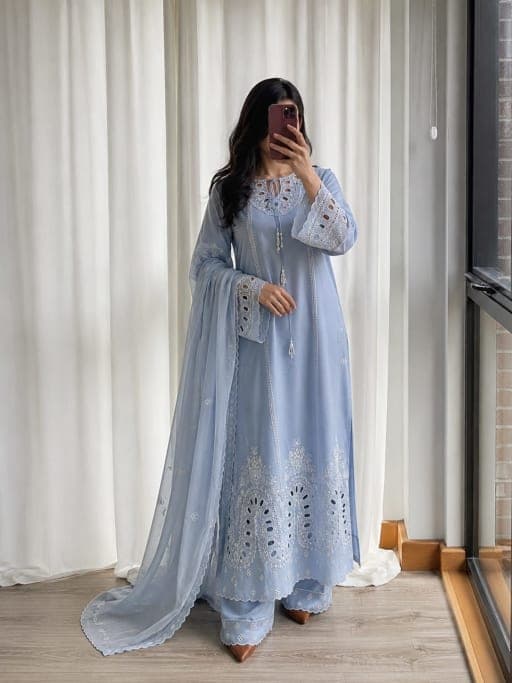 Premium Sisa Slub Anarkali with embroidery & Khatli work