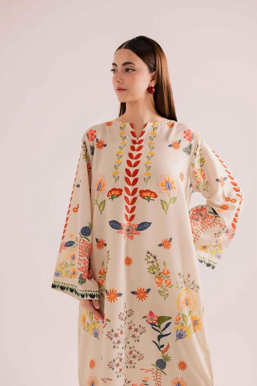 Ivory Floral Printed Kaftan Set