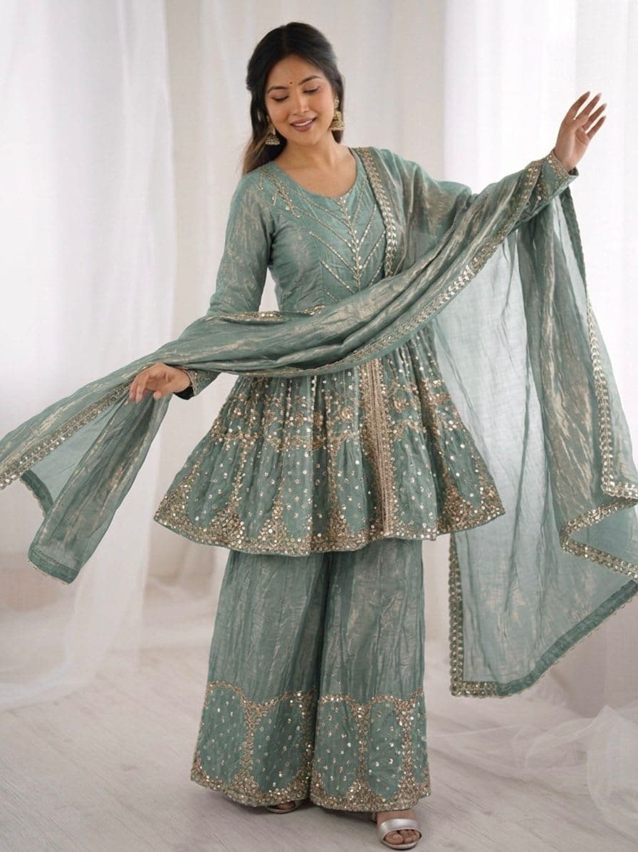 READY MADE CRUSH SILK SUIT WITH EMBROIDERY WORK