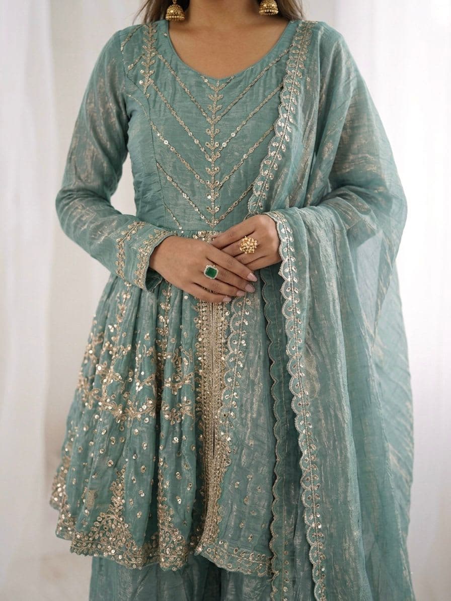 READY MADE CRUSH SILK SUIT WITH EMBROIDERY WORK view 2
