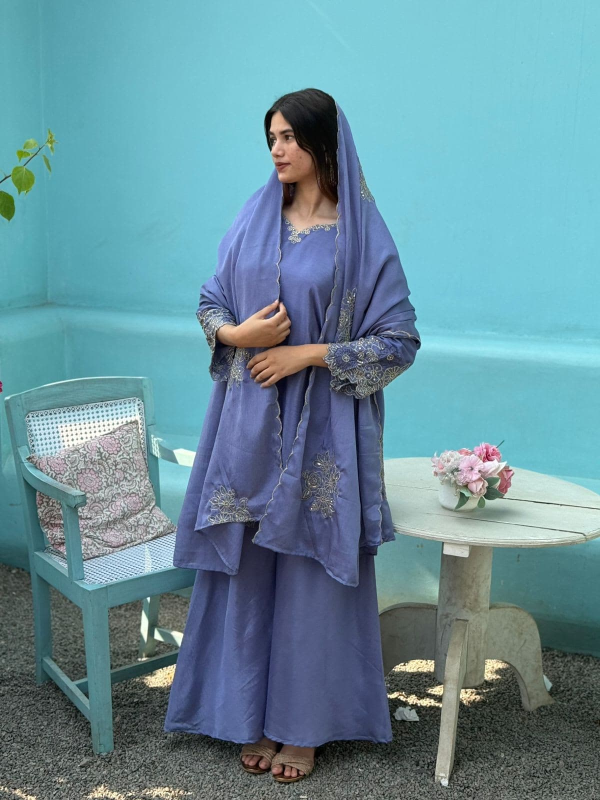 CHINON SILK PALAZO SET- LAVENDER view 2