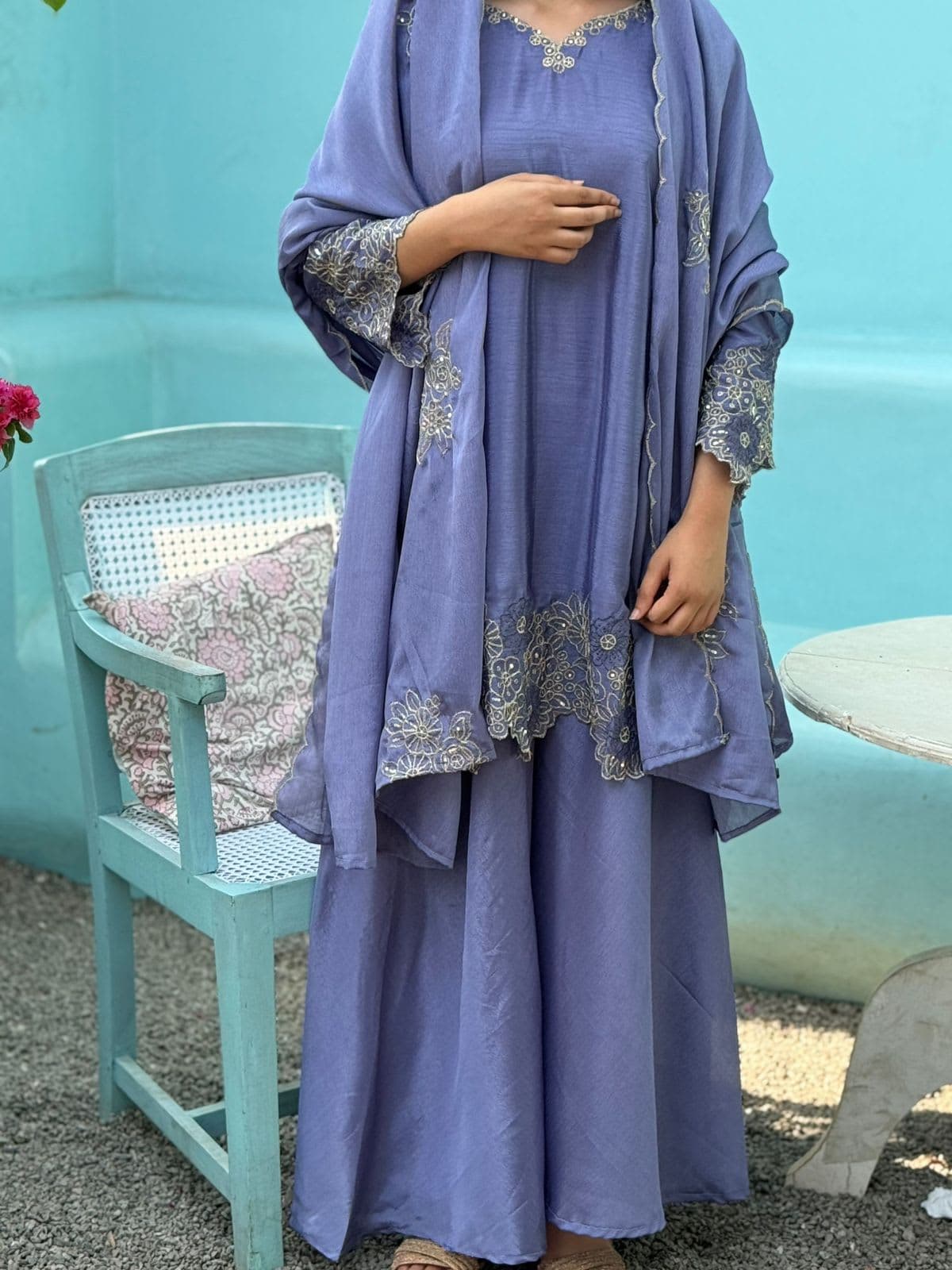 CHINON SILK PALAZO SET- LAVENDER view 4