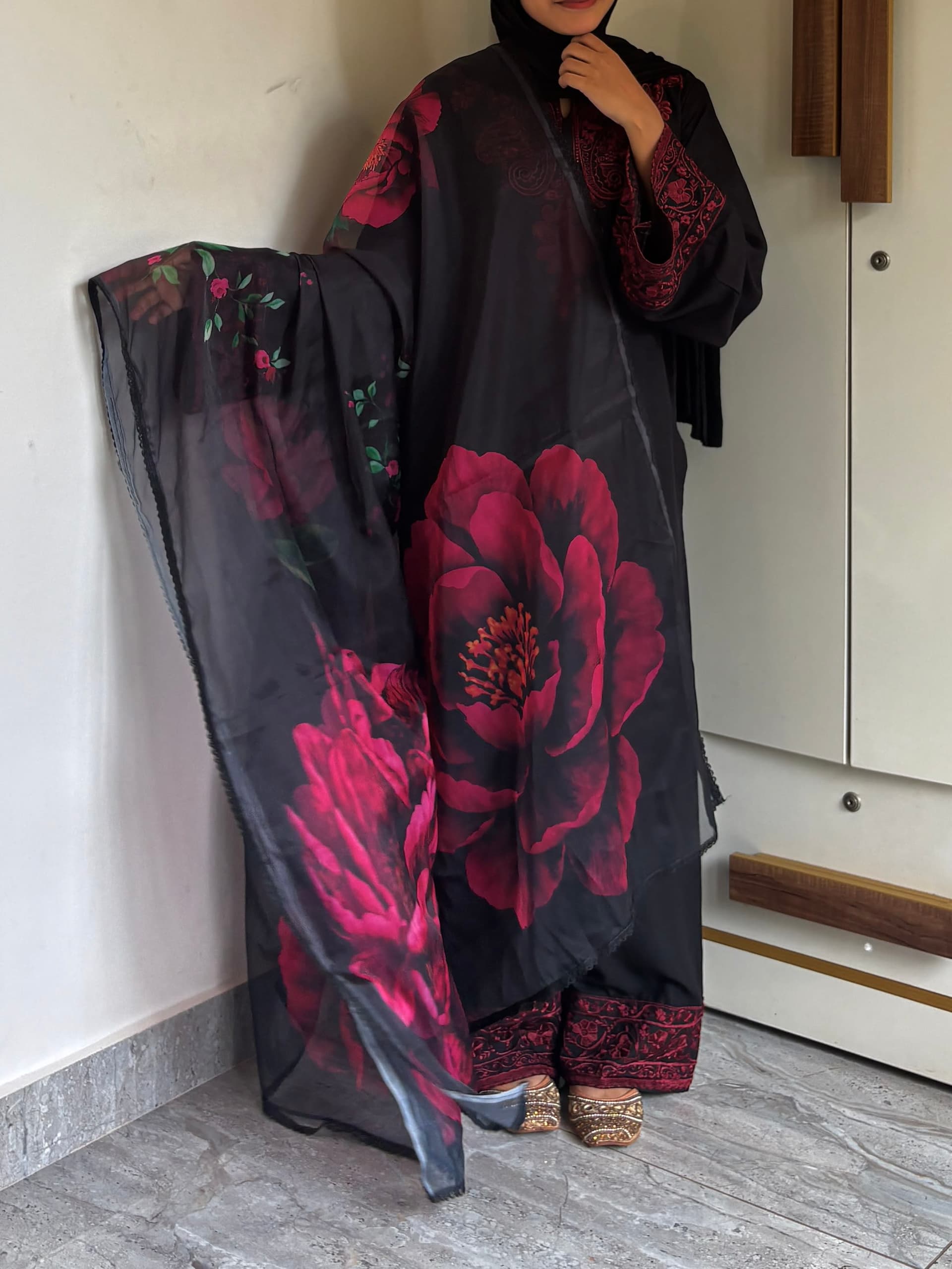 VIRAL BLACK & RED FARSHI SUIT -RAYON view 3