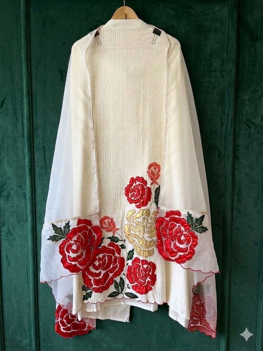 UNSTICHED SUIT WITH APPLIQUE HANDWORK view 4